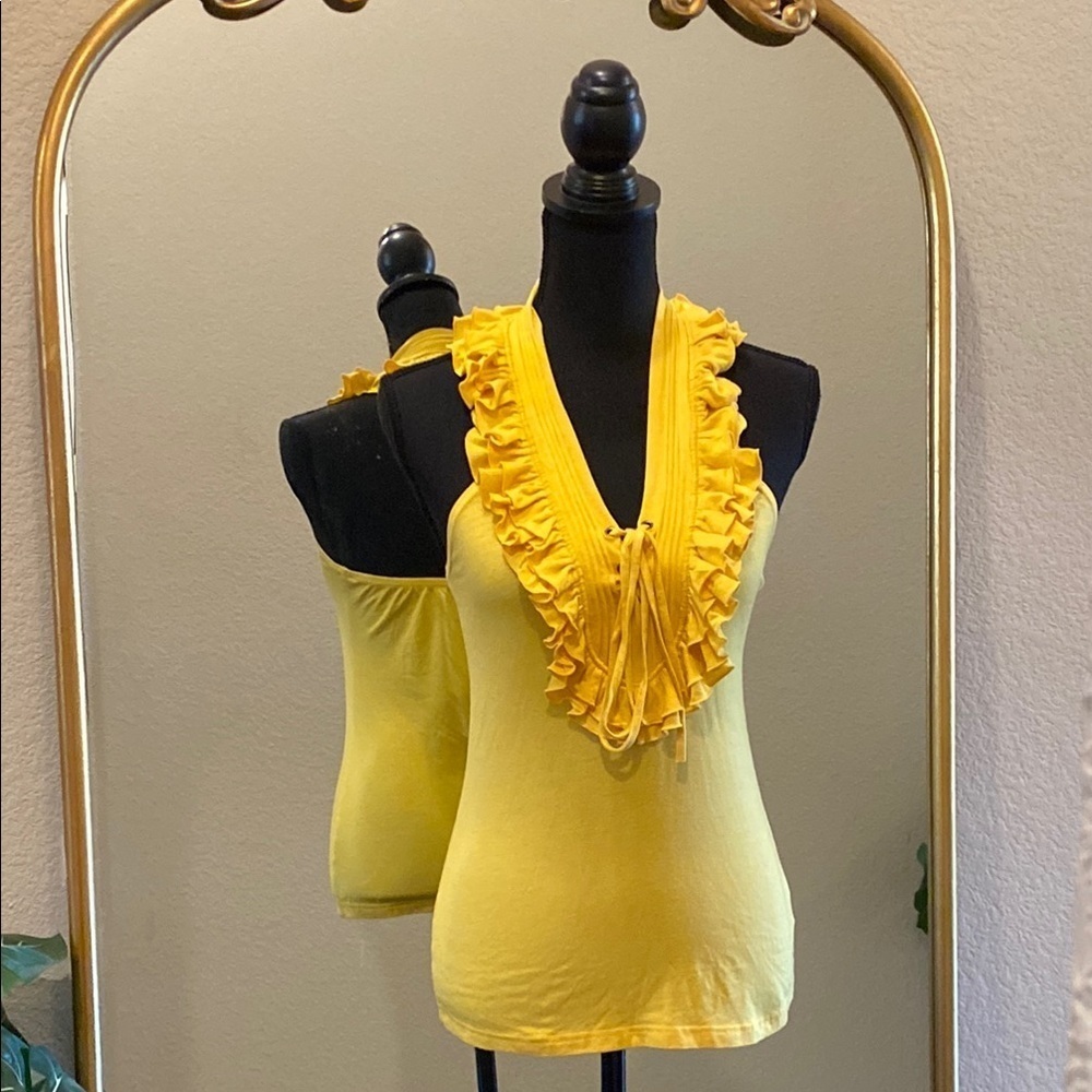 Aziz Yellow Ruffled Women's Top Size M - Picture 2 of 7